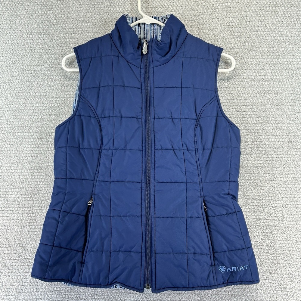 Ariat Quilted Puffer Vest Womens Small Navy Blue Full Zip Western Pockets